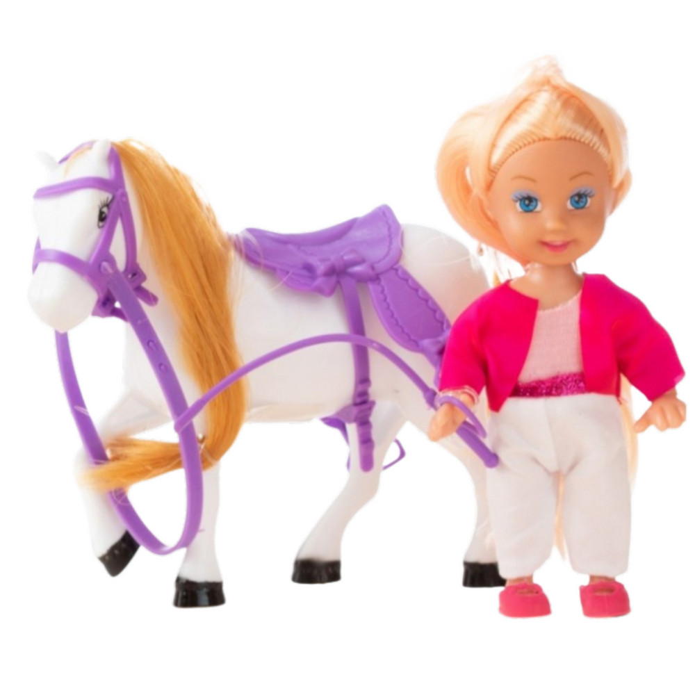 Conjunto Mini Boneca com Cavalo e Acessórios de Equitação