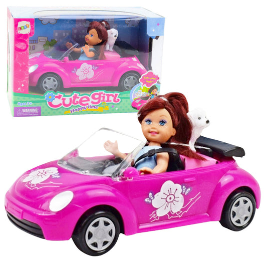 Conjunto Mini Boneca com Carro Cabriolet e Cão