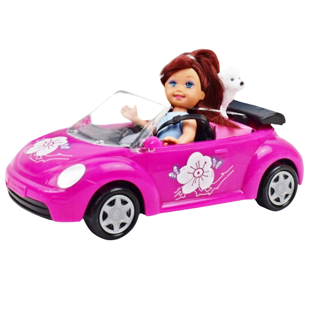 Conjunto Mini Boneca com Carro Cabriolet e Cão