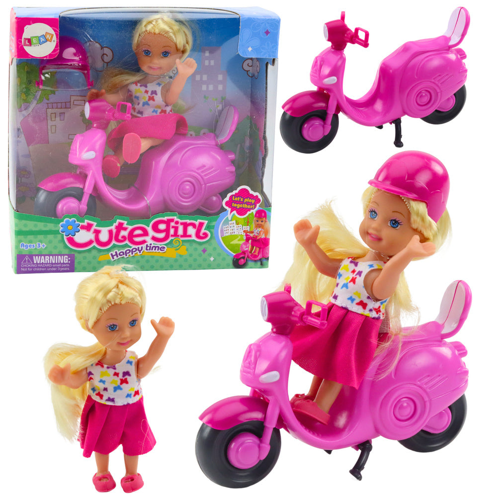 Conjunto Mini Boneca com Scooter Capacete Rosa