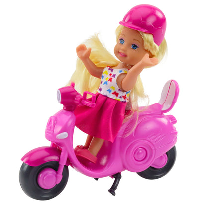 Conjunto Mini Boneca com Scooter Capacete Rosa
