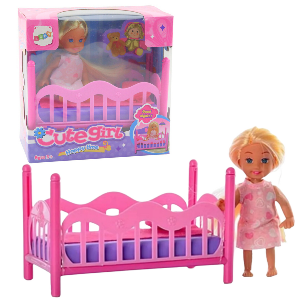 Conjunto Mini Boneca Pijama com Cama Rosa