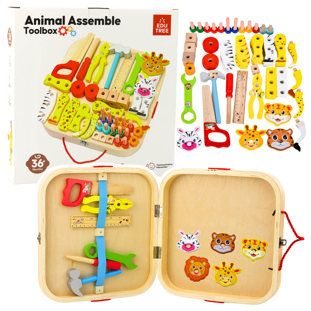 Kit Manualidades Madeira Animais para Montar Mala 59pcs
