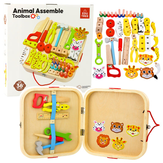 Kit Manualidades Madeira Animais para Montar Mala 59pcs