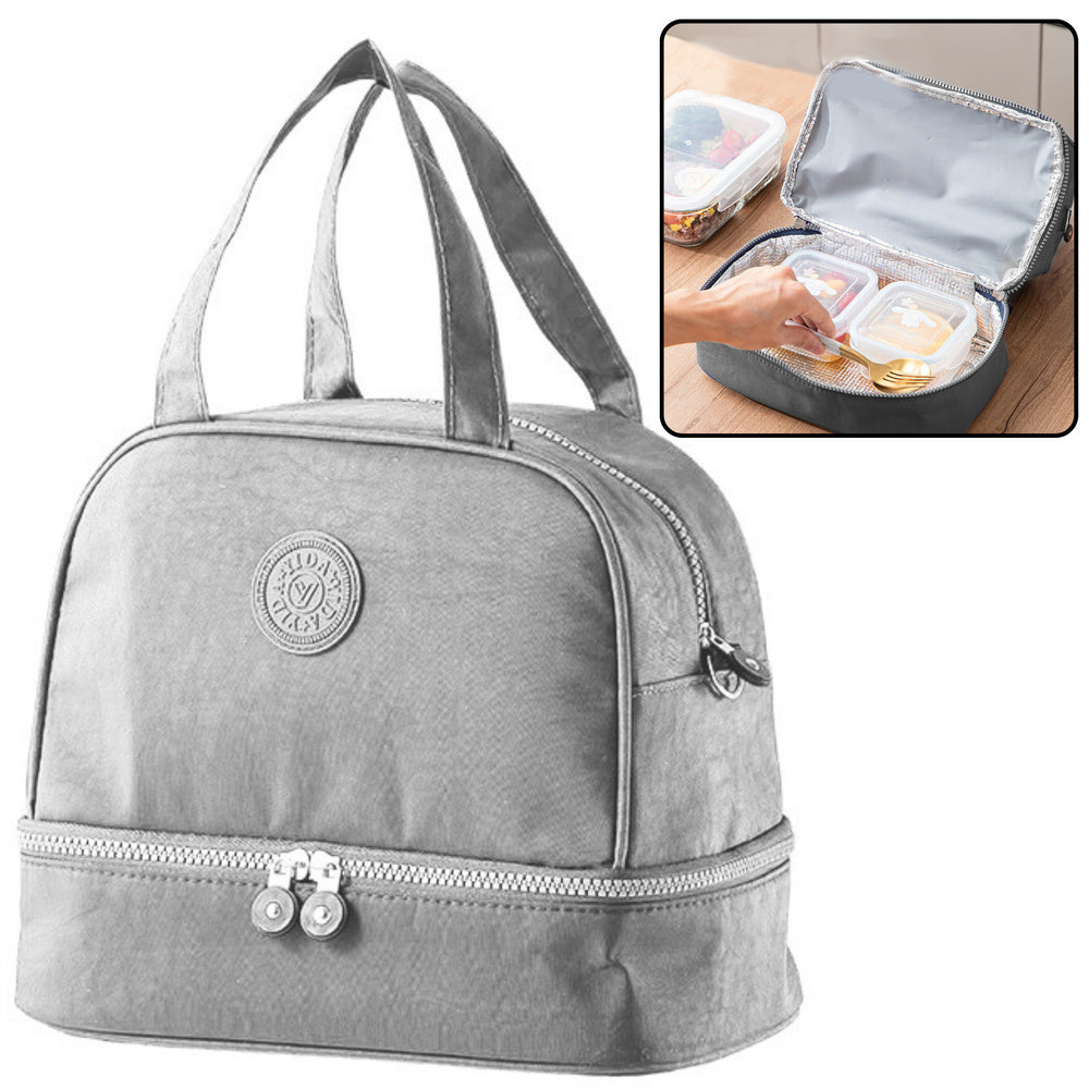 Saco Térmico Almoço com Alça Ajustável Prateado 27cm