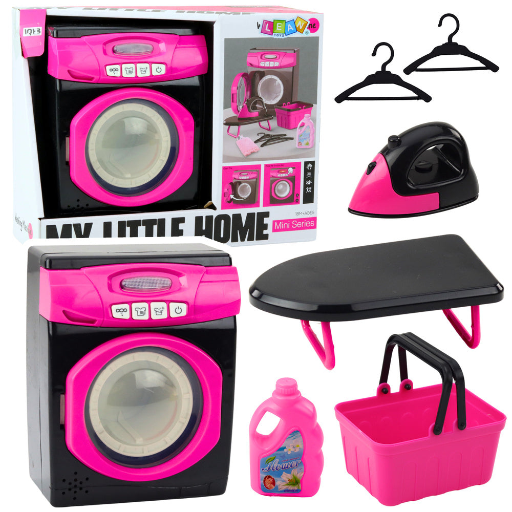 Conjunto Eletrodomésticos Máquina Lavar Interativa Sons Acessórios Preto Rosa