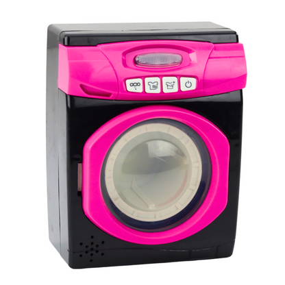 Conjunto Eletrodomésticos Máquina Lavar Interativa Sons Acessórios Preto Rosa