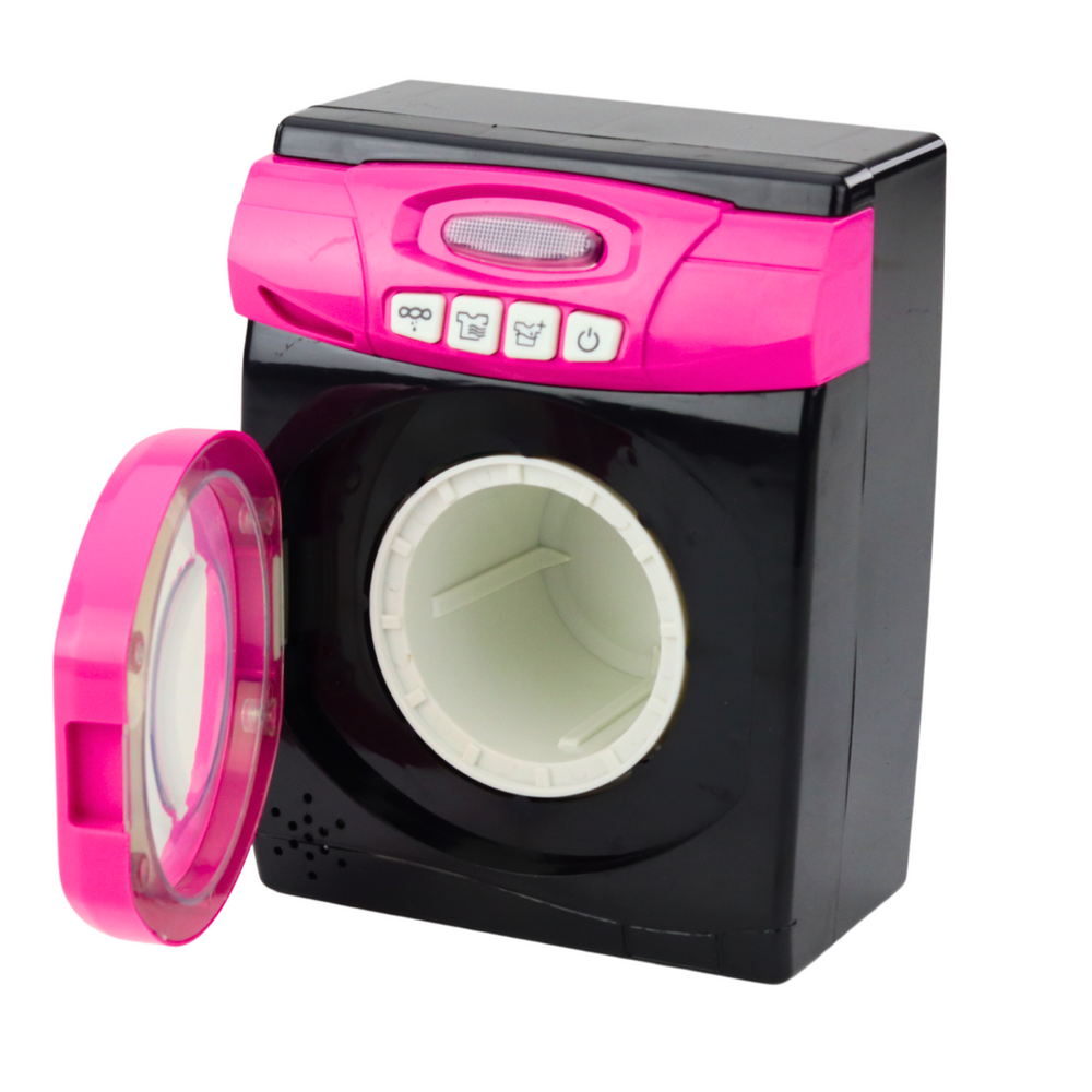 Conjunto Eletrodomésticos Máquina Lavar Interativa Sons Acessórios Preto Rosa