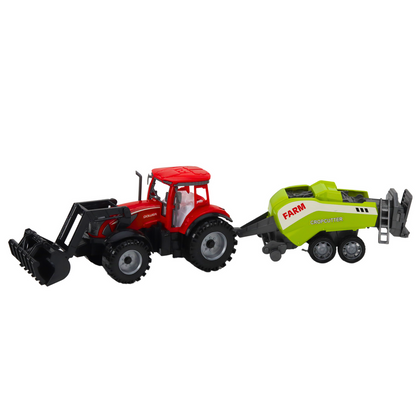Conjunto Trator com Carregador e Enfardadeira Vermelho