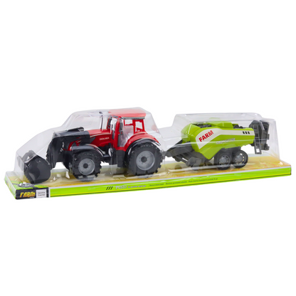 Conjunto Trator com Carregador e Enfardadeira Vermelho