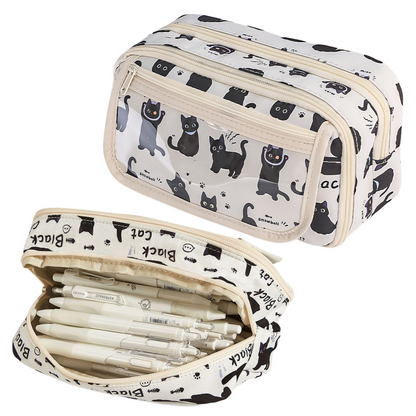 Estojo Escolar Gatos Pretos Branco 21cm