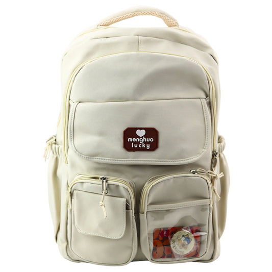 Mochila Escolar Urbana Capivara Porta-Chaves Pins Bege 25L 42cm