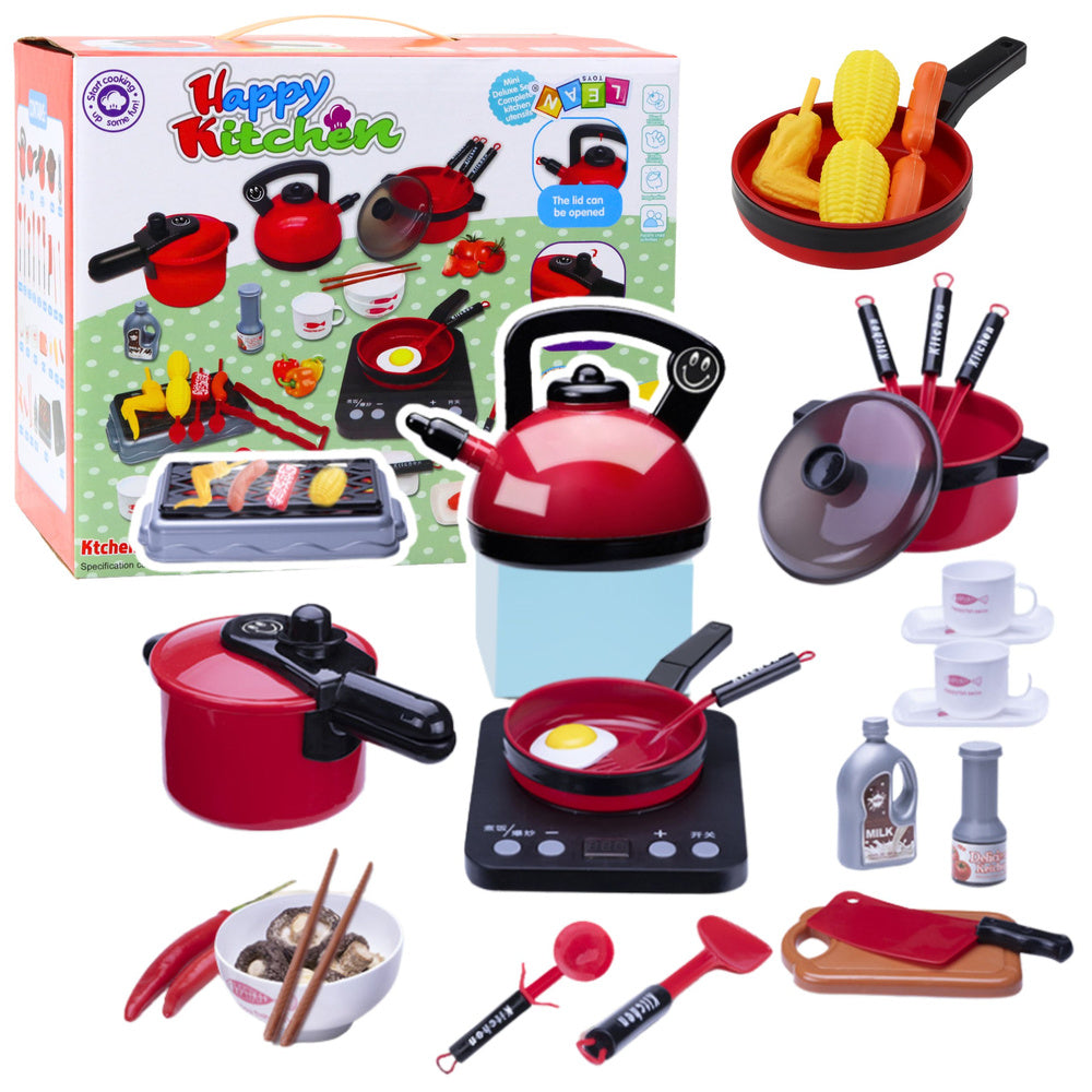 Cozinha Brinquedo com Panelas Alimentos Placa Elétrica 36pcs