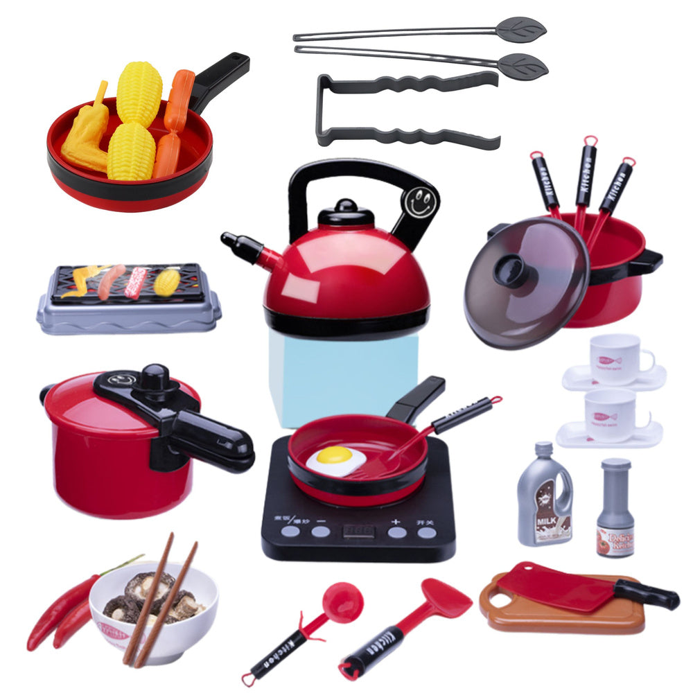 Cozinha Brinquedo com Panelas Alimentos Placa Elétrica 36pcs