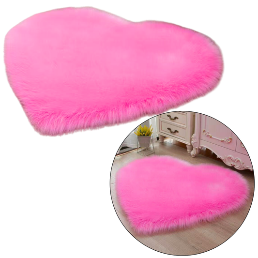 Tapete Antiderrapante Peluche Coração Rosa 40x50