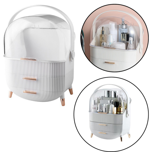 Organizador Cosméticos Tampa Transparente 2 Gavetas Branco