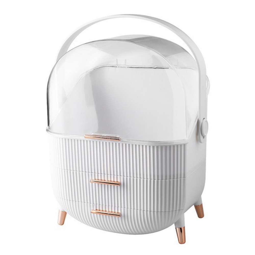 Organizador Cosméticos Tampa Transparente 2 Gavetas Branco