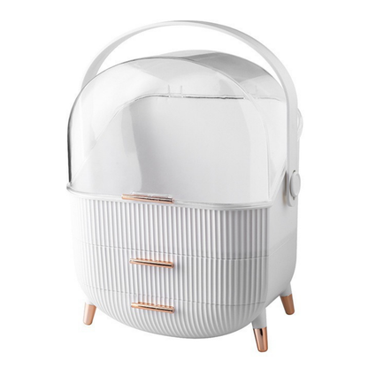 Organizador Cosméticos Tampa Transparente 2 Gavetas Branco