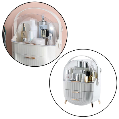 Organizador Cosméticos Tampa Transparente 2 Gavetas Branco