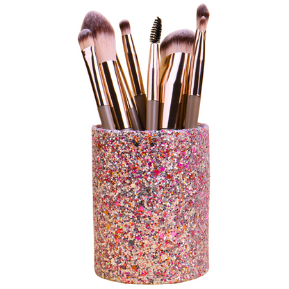 Copo Organizador Pincéis Glitter Rosa