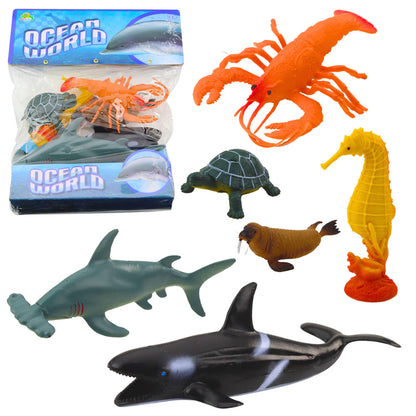 Animais Marinhos Tubarão Orca Cavalo-Marinho Lagosta Tartaruga 6pcs