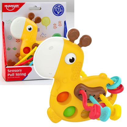 Brinquedo Sensorial Girafa Puxar Cordas Amarelo
