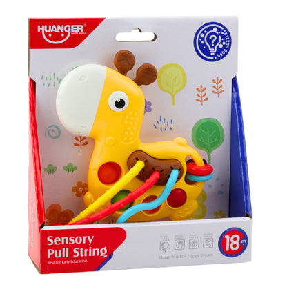 Brinquedo Sensorial Girafa Puxar Cordas Amarelo