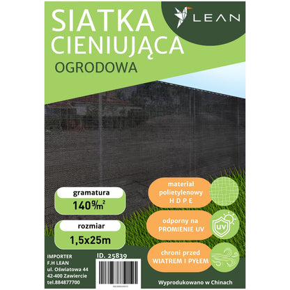 Rede Sombreamento Jardim Vedação Cinza 1.5x25m 140g/m²