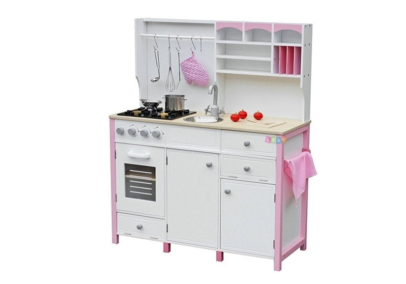 Cozinha madeira infantil rosa branco Paula