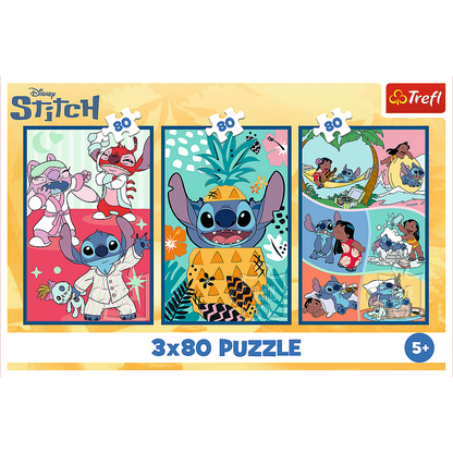 Puzzle 3x80 Mundo Stitch Trefl 34885