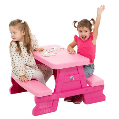 Conjunto Mesa e Bancos Jardim Criança Rosa Dorex