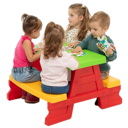 Conjunto Mesa e Bancos Jardim Criança Vermelho Dorex