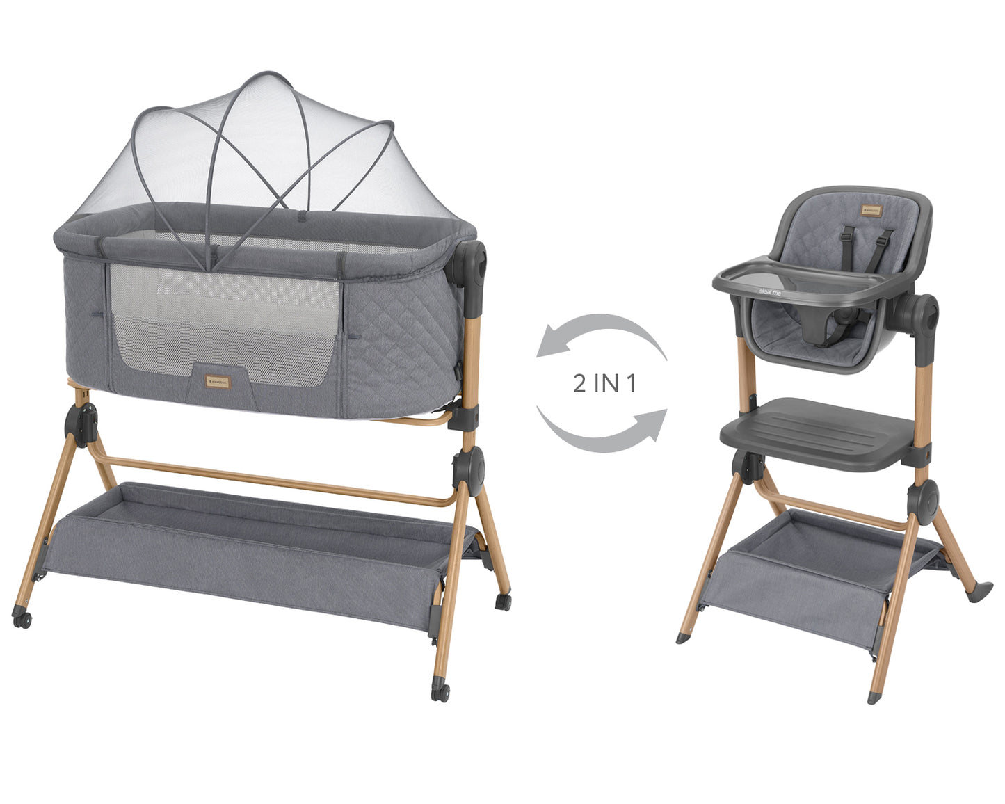 Berço co-sleeping + Cadeira de refeição 2 em 1 Sleat Me Cinza