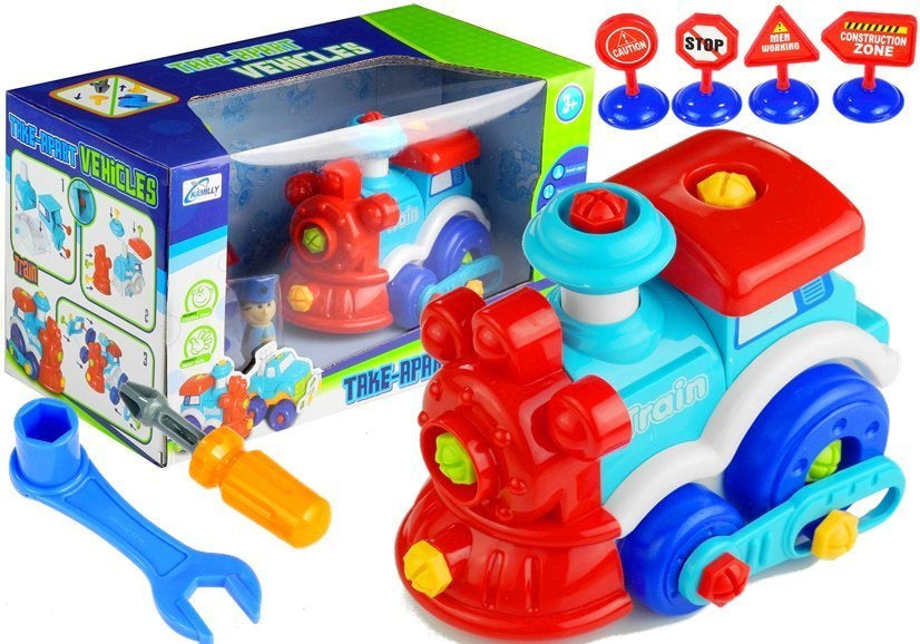 Comboio desmontável com ferramentas e figuras