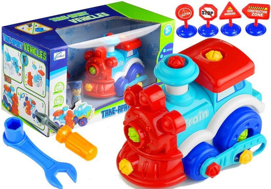 Comboio desmontável com ferramentas e figuras