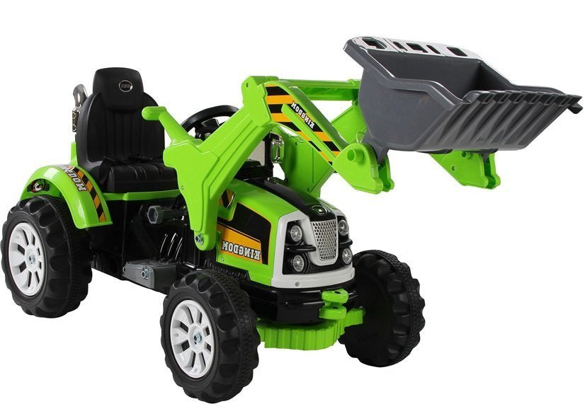 Trator elétrico infantil com pá escavadora verde