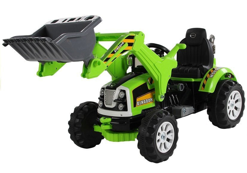 Trator elétrico infantil com pá escavadora verde