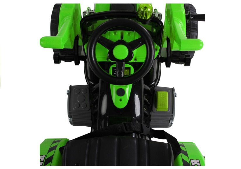 Trator elétrico infantil com pá escavadora verde