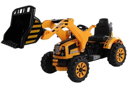 Trator elétrico infantil com pá escavadora laranja
