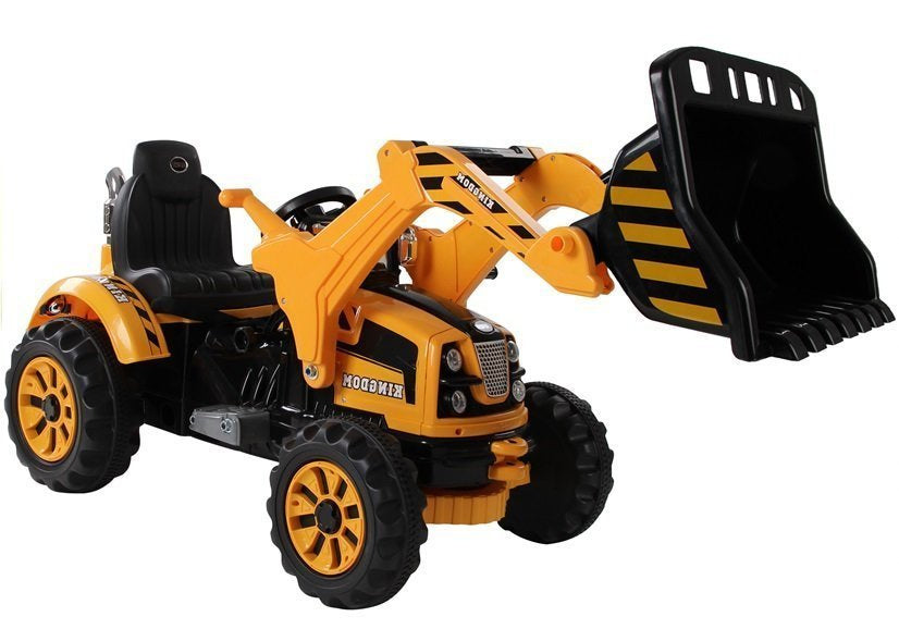 Trator elétrico infantil com pá escavadora laranja