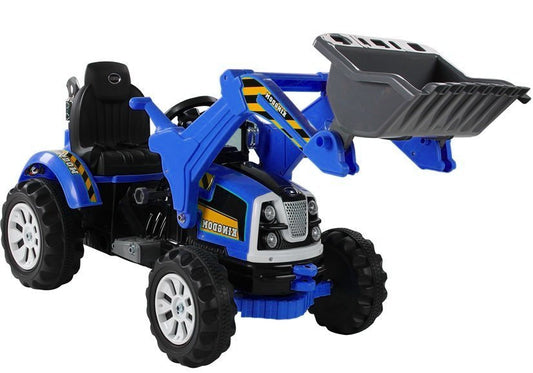 Trator elétrico infantil com pá escavadora azul