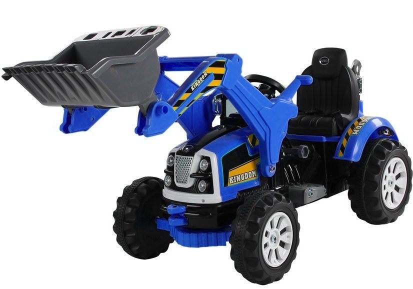 Trator elétrico infantil com pá escavadora azul