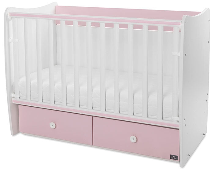 Cama de grades com 2 gavetas Lorelli Matrix White / Orchid Pink