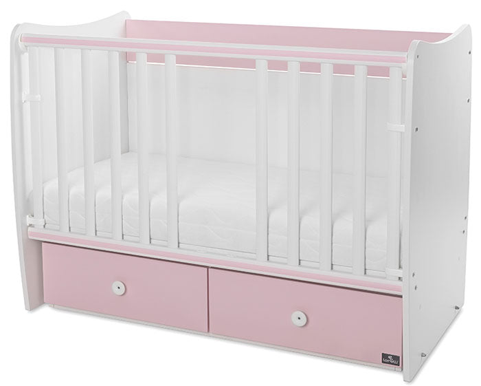 Cama de grades com 2 gavetas Lorelli Matrix White / Orchid Pink