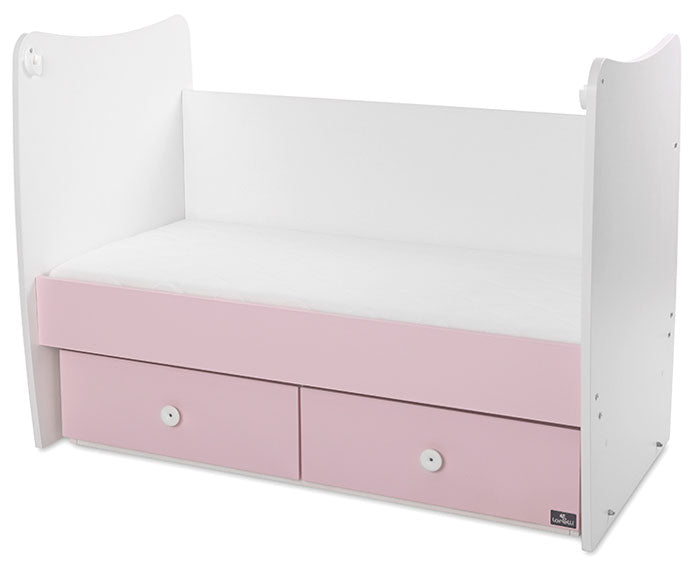 Cama de grades com 2 gavetas Lorelli Matrix White / Orchid Pink