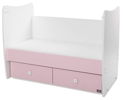 Cama de grades com 2 gavetas Lorelli Matrix White / Orchid Pink