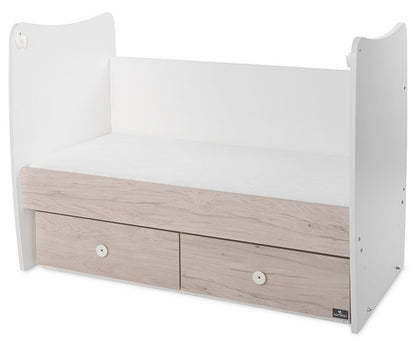 Cama de grades com 2 gavetas Lorelli Matrix White / Light Oak