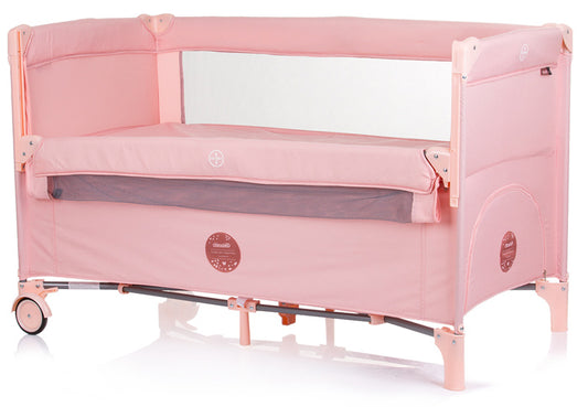 Cama de viagem 2 níveis com lateral rebatível Chipolino Relax Flamingo