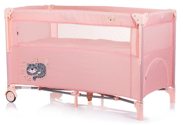 Cama de viagem 2 níveis com lateral rebatível Chipolino Relax Flamingo Tiger