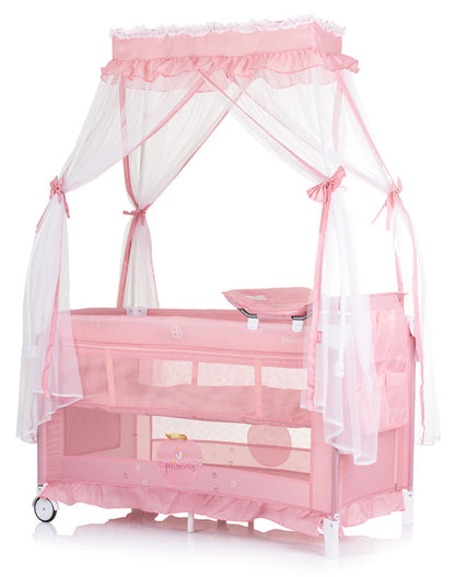 Cama de viagem 2 níveis com mosquiteiro Chipolino Palace Princess Pink